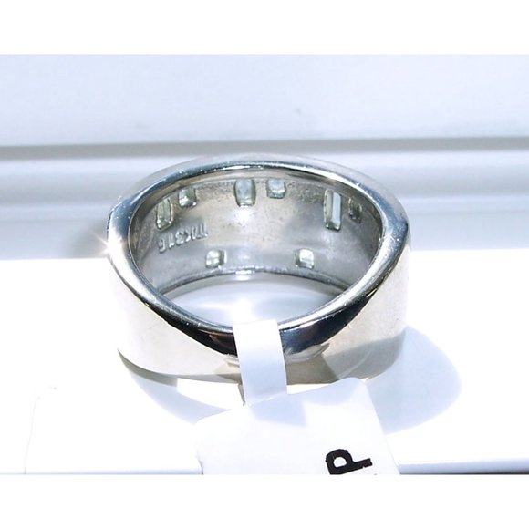 STAINLESS STEEL Sea Blue CZ Art Deco Band Ring - Picture 10 of 16